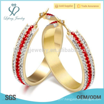 Stainless steel round crystal stud earring,gold diamond hoop earrings